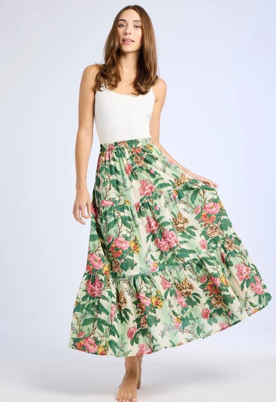 Millie Resort & Travel Paola Full Maxi Skirt Pockets in Garden Stripe Size XXS